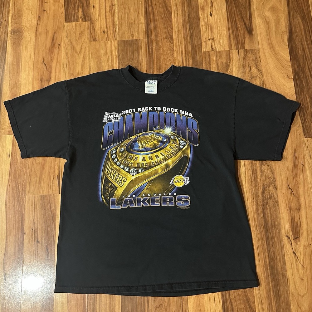 Vintage 2001 NBA Los Angeles Lakers Basketball Back 2 Back Champions T-Shirt XL